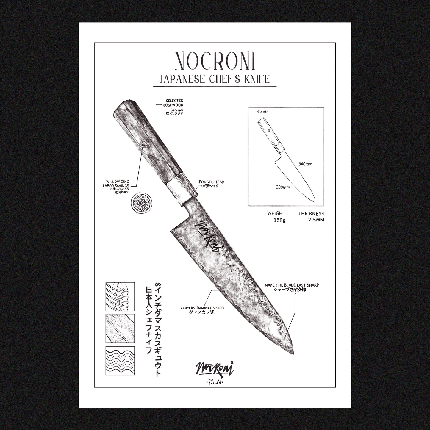 Nocroni Knife Painting - White/Black